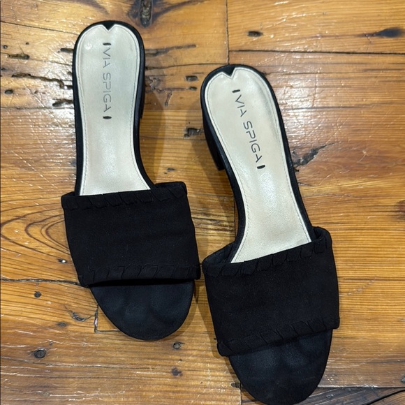 Via Spiga Shoes - Via Spiga Black Mules Sleek Suede Comfort Slide On Block Heels Shies Size 9 39